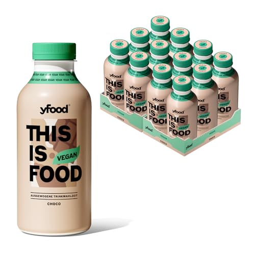 yfood vegan choco | batido sustitutivo | THIS IS FOOD drink | 26 g de proteína, 26 vitaminas y minerales | bebida proteica a base de plantas (12 x 500 ml)