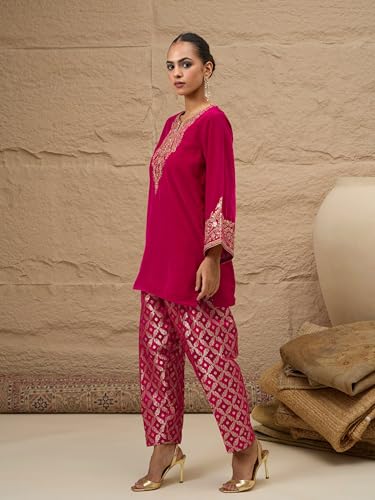 Image of Women Velvet Embroidered Short Kurta With Farshi Salwar