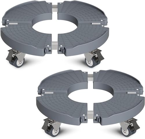 WELDUN Lot de 2 rouleaux pour plantes, Ø 40-54 cm, capacité de charge 200 kg, avec roues verrouillables, rouleaux à fleurs pour intérieur et extérieur, gris
