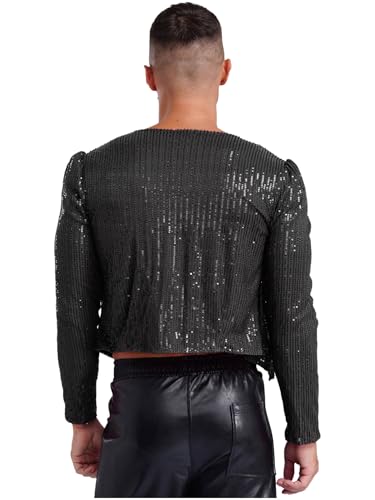Men's Sparkle Bolero Cardigan Jacket Sequined Long Sleeve Shirt Tops Open Front Shimmer Coat2