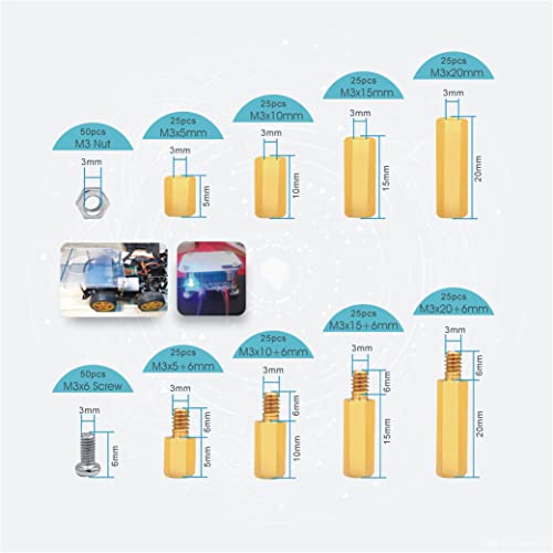 KUBOWAI 300 Stück Messing Abstandshalter M3 Sechskant Männlich-weiblich Schraubenmutter-Sortimentssatz Pillar Standoff Spacer für PCB Motherboard