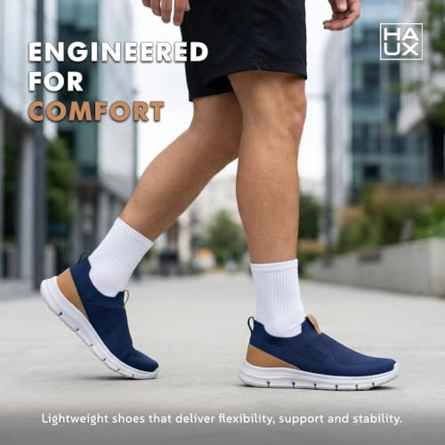 Image of HAUX Men's Slip-On Running Shoes | Lightweight Sports Sneakers with Memory Foam Cushioning | Walking, Gym, Jogging, Training | Ultra Comfort & Style