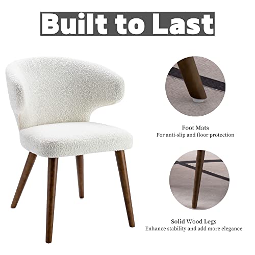 Rivova Upholstered Accent Arm Chairs Set Of 6, Faux Sherpa Mid Century Modern Dining Chairs For Kitchen Dining Room Side Chairs With Wood Legs, White #TOP5