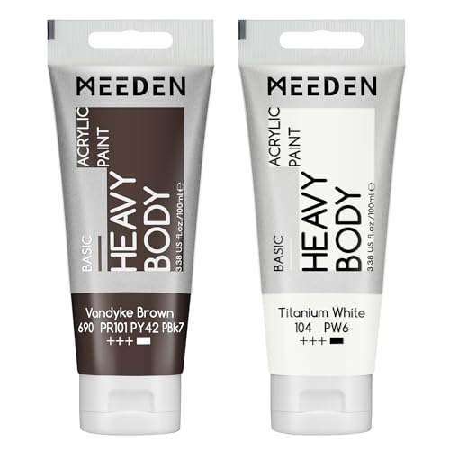MEEDEN MEEDN Pintura Acrílica Vandyke Marrón: 100 ml de Espesor de Pintura Acrílica de Tubo, con Titanio Adicional Blanco, para Vidrio de Tejido de Madera