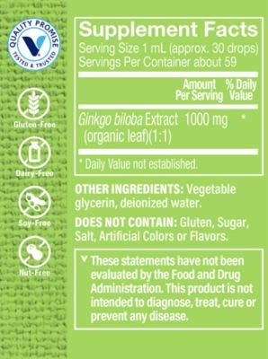 The Vitamin Shoppe Ginkgo Biloba Extract, Alcohol Free, From Organic Ginkgo, Supports Memory & Circulation, Healthy Aging Herbal Supplement (2 Fluid Ounces Liquid) #TOP1