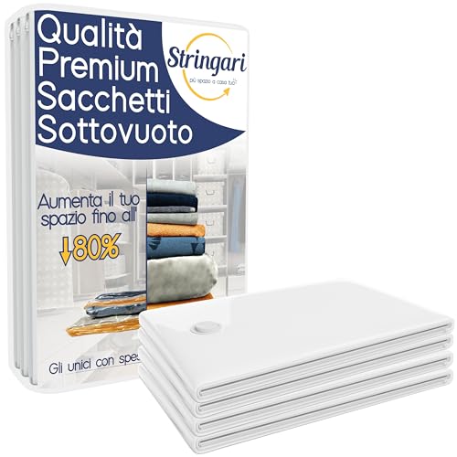 Stringari 4 Sacchi L 80x60 - Sacchetti Sottovuoto Vestiti - Buste di Qualità Superiore per Piumoni
