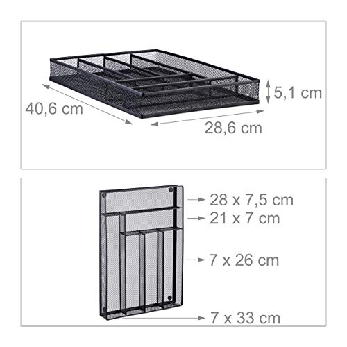Relaxdays Large Metal Mesh Cutlery Tray, Open Drawer Organizer Insert, L, HWD: 5.1 x 28.6 x 40.6 cm, Black - Image 4