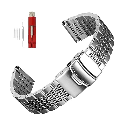 Correas de acero inoxidable sólido for reloj de malla de buceo Seiko, hebilla de despliegue, pulsera de negocios pulida cepillada de 18mm, 20mm, 22mm y 24mm (Color : Silver, Size : 22mm)