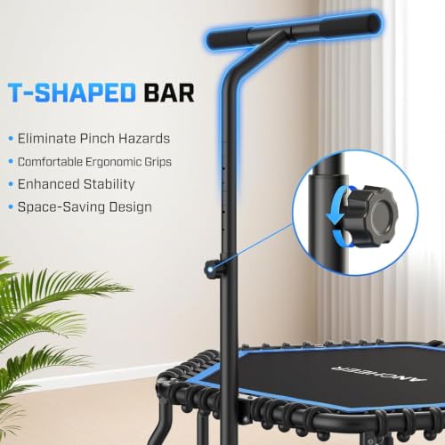 Image of ANCHEER Trampoline, 50'' Rebounder Trampoline for Adult with Bar, Indoor Mini Trampoline, 550LBS Fitness Trampoline with Bungee, Jumping Cardio Equipment, Exercise Trampoline at Home