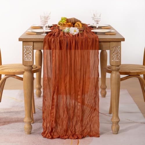 Image of MLMC Terracotta Table Runner 10ft Rustic Burnt Orange Cheesecloth Table Runner 35 x 120 inches for Wedding Bridal Shower Birthday Outdoor Pinic Reception Party Decor