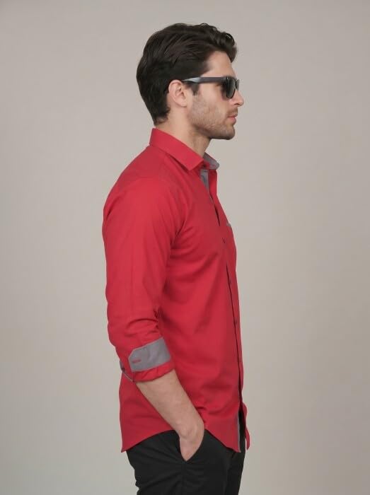 Image of Diverse Men's Cotton Blend Shirt with Pocket Design Spread Collar Full Sleeves Regular Fit and Standard Length | Comfortable Cotton Casual Shirt for Man