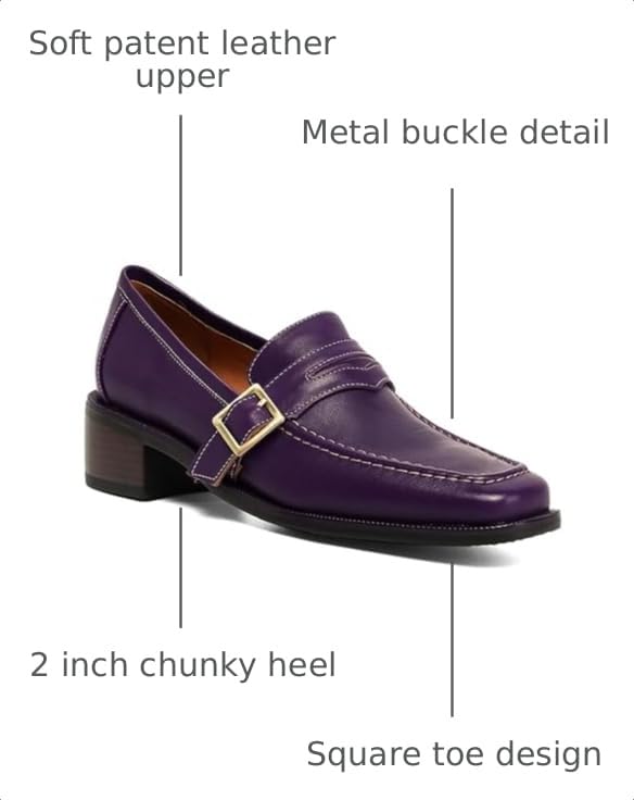 Image of MOOMMO Women Chunky Heel Penny Loafers Square Toe Buckle Slip On Comfort | Office Ladies Loafer Pumps 2 inch Stacked Block Heel Dress Loafers Oxfords Walking Dress Shoes Casual Size 4-11 M US