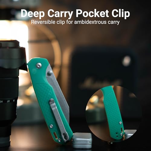 Image of CJRB Pyrite-Light EDC Knife, Thermochromic FRN Handle, Button Lock
