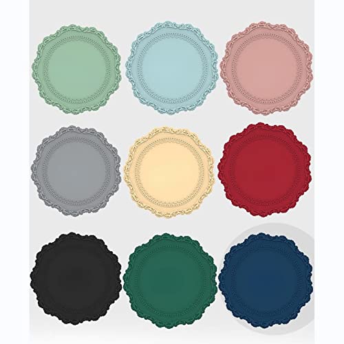 Embossed Placemat, Silicone Pad, Heat Insulation Bowl Pad, Teacup Anti-Scald Pad, Pot Pad, Dinner Plate Pad (6 Pieces) (Green,Style1 (35Cm35) 6) #TOP7