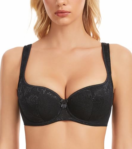 Image of Oscrenia Balconette Bra for Women Underwire Push Up Half Cup Demi Balcony Plunge Bras(Black Plain,34E)