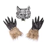 Hallwayee Halloween Werewolf Mask Gloves Costume Cosplay Wolf Mask Wolf Claws Gloves and Head Mask Photography Props 1 Set (Wolf mask & gloves)
