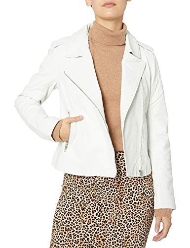 BB DAKOTA womens Hello Moto Washed Leather Jacket, White, Small US