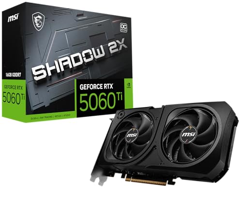 msi Gaming RTX 5060 Ti 16G Shadow 2X OC Graphics Card (16GB GDDR7, 128-bit, Extreme Performance: TBA MHz, DisplayPort x 3 2.1a, HDMI 2.1b, NVIDIA Blackwell Architecture)