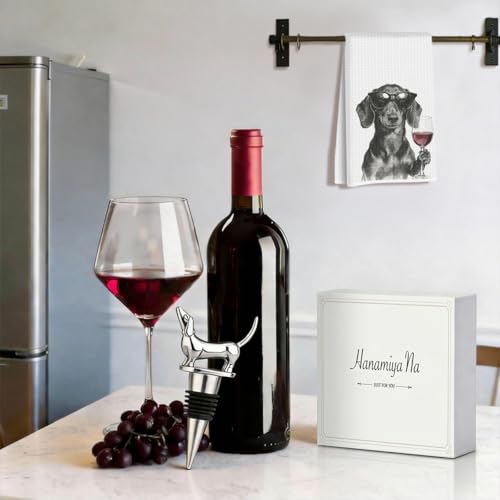 Image of Funny Dachshund Wine Kitchen Towels with Wine Bottle Stopper 24x14 Inch, Dachshund Gifts Reusable Dish Towels for Kitchen Bars Decor, Weiner Dog Gifts for Women Men Christmas Birthday Gift-3