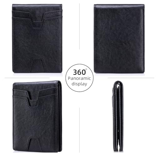 Image of Front Pocket Wallet for Men Slim Lightweight RFID Blocking Genuine Leather Bifold Thin Wallet with 10 Card Slots, Black