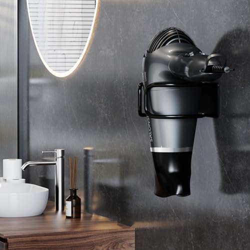 Kegii Haartrocknerhalter, Fönhalter ohne Bohren, Föhnhalter Wand ohne Bohren, Wandmontage Föhn Halterung zur Aufbewahrung von Haartrocknern in Badezimmern und Wohnzimmern, Schwarz 4