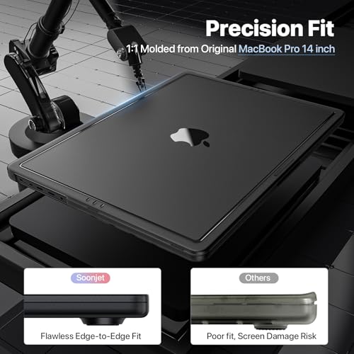 Image of Soonjet CrackGuard for MacBook Pro 14 inch Case M5 M4 M3 M2 M1 2026-2021 | Anti Crack Upgrade, Fingerprint Scratch Resistant, Protective Hard Shell Laptop Cover, Thin & Light, Matte Space Black Clear