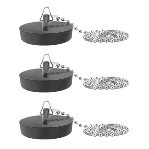 Lxtness 3 Pack Abflussstopfen Waschbeckenstöpsel Gummi mit 40cm Kette Spüle Abfluss Stöpsel Gummi Stöpsel für Spülbecken mit Haken Spültisch Stopfen für Badewanne Küche Bad