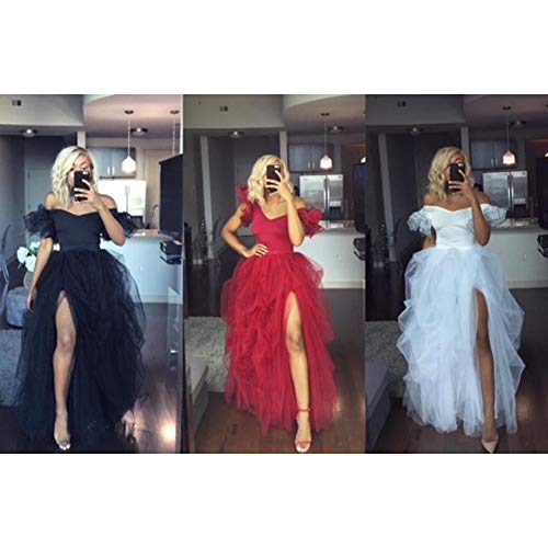 Women's Long Maxi Tulle Special Occasion Skirt Princess Wedding Party Night Out Tutu Skirts Front Split (Floor Length Black,One Size) #TOP7