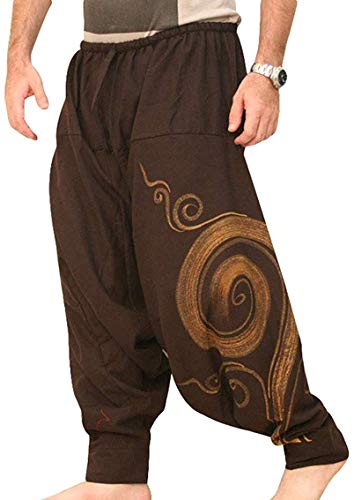 Hombre Pantalones Harem Cómoda Cintura Elástica Pantalones Moda Color Sólido Casuales Yoga Hippies Pantalones (Marrón, 3XL) Cover