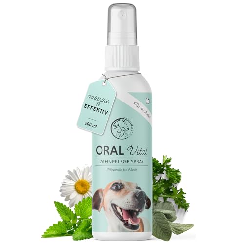 Annimally Dentalspray für Hunde 200ml - Zahnpflege Hund - Hunde Zahnpflege gegen Mundgeruch und zur Vorbeugung von Zahnstein - Natürlicher Zahnsteinentferner Hund mit Pfefferminze, Salbei und Calcium