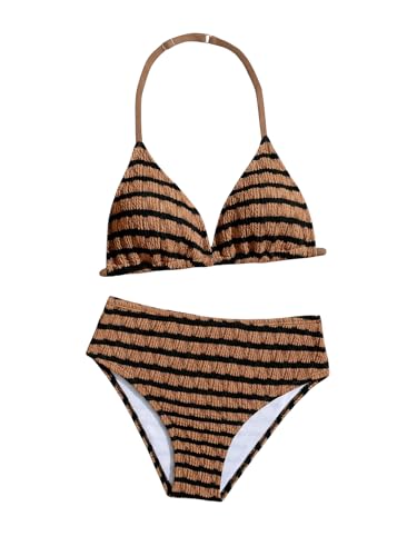 Image of RoseSeek Girl's Tie Dye Smocked 2 Piece Swimwear Sets Backless Halter Bikini Cute Brief Bathing Suit