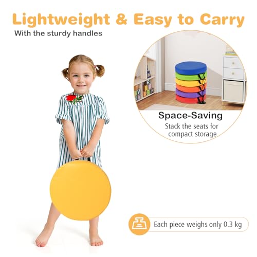 Maxmass 6PCS Kids Floor Cushion, Foam Seat with Handle and Detachable Cover, Child Flexible Seating for Home, Kids Play Center, Classroom and Nursery (35cm Round Colorful) - Image 3