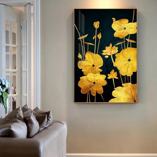 Peinture sur toile abstraite noire dorée décoration d'intérieur moderne salon