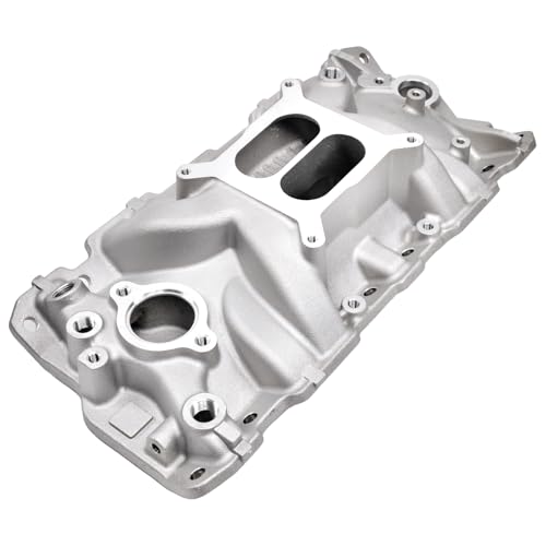 APFAITH Dual Plane Intake Manifold Aluminum Compatible with Chevy Small Block SBC 305 327 350 383 1955-86 262-400 V8 Engine Silver Replaces# 2701 7101 Intake Manifold