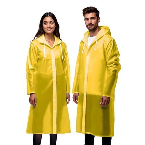 Robustt Unisex Raincoat With Hood - Yellow (Pack of 2) | Waterproof Rain Poncho | EVA Material | Reusable | Lightweight | Fashionable | Universal Size | Raincoat for Men and Women
