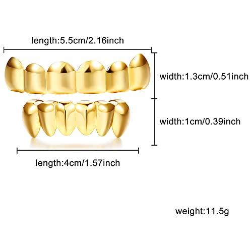 Krfy Gold Grills For Your Teeth 18K Gold Plated Hip Hop Teeth Grillz Custom Fit Polished Teeth Grillz For Men And Women Molding Bars Rapper Costume #TOP2