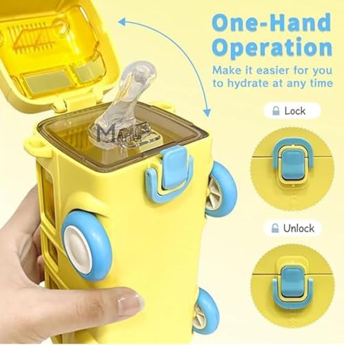 Image of ABS Bus Water Bottle For Kids With Strap, Sipper, & Straw|Leakproof, Bpa Free With Sipper and Lock, 500 Ml| Car Water Bottle For Kids|Cute Bus Shaped Water Bottle For Kids (YELLOW)