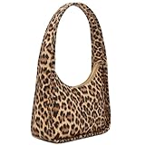 FashionPuzzle Small Minimalist Shoulder Bag for Women, Faux Leather Underarm Purse, Chic Top Handle Handbag for Everyday, Leopard (Le009 Tan)