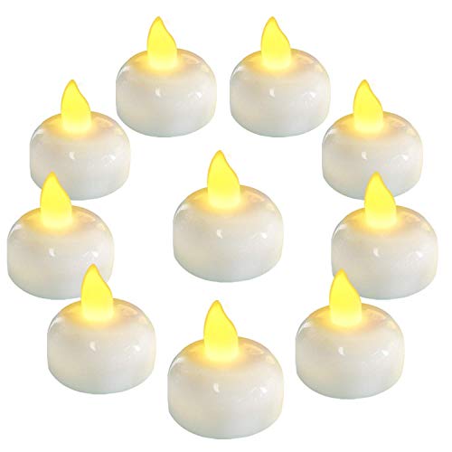 Homemory 24PCS Waterproof LED Lights LED Flameless Flickering Tealight Candles Battery Operated for Wedding, Party, Bathroom, Pool, SPA - Amber Yellow