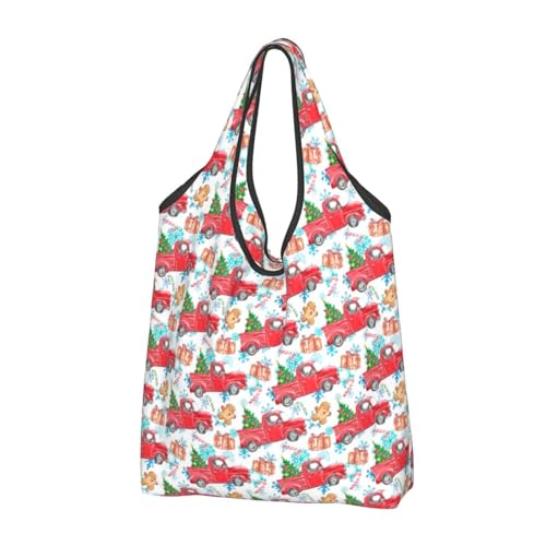 Grand sac fourre-tout pliable lot de 2 cabas d'épicerie légers à motif camion rouge pour femme