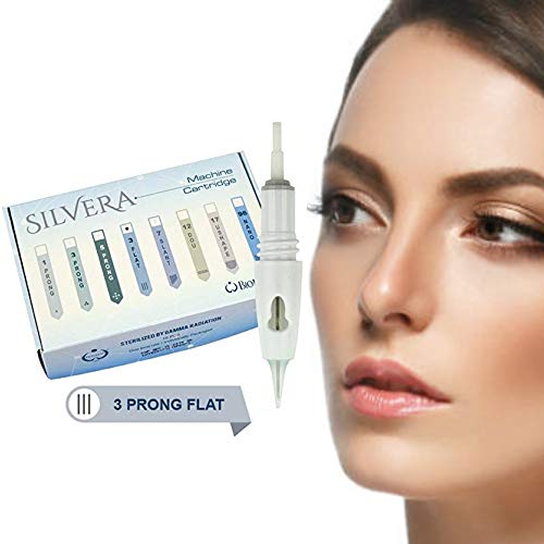Biotouch Silvera Cosmetic Tattoo 3 Prong Flat Disposable Needle Cartridges Ombre Feathering Hair Stroke Technique Eyebrow Shading Microblading Supplies 15/Box #TOP1