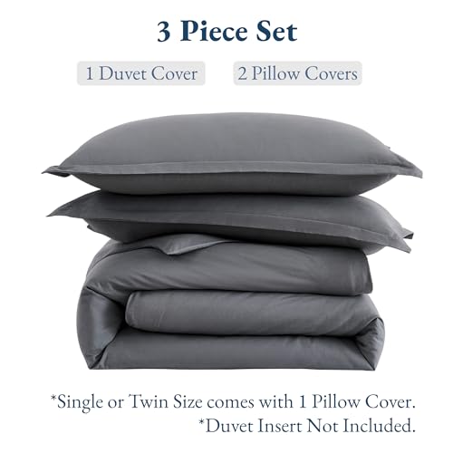 Image of LANE LINEN Double Size Duvet Cover Set - 100% Organic Cotton, 3-Piece Soft & Sustainable Bedding, Includes 1 Duvet Cover 200 x 200 cm and 2 Pillow Shams - Machine Washable - Charcoal