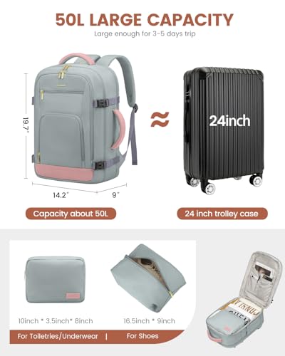 Image of LOVEVOOK 50L Travel Backpack for Women Flight Approved, Carry on Backpack for Airplanes, TSA Personal Item Travel Bag, Waterproof 18 Inch Laptop Backpack, Business Weekender Overnight Daypack, 4Pcs