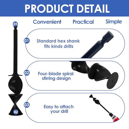 FunWorth 4 Stück Farbrührer mit Verlängerungsstange, Farbmischer Epoxidharz Rührer für 1/4 Bohrer, Wiederverwendbare Farbmischer für Epoxidharz, Farbe, Pigmente, Keramikglasur (Runden-5pcs)