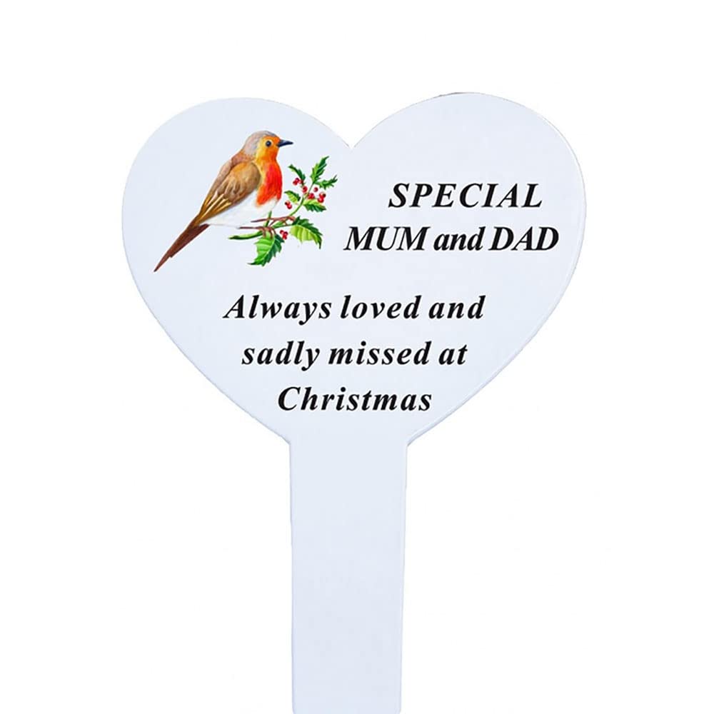 Angravememorials Multicoloured Special Mum And Dad Christmas Robin Memorial Heart Remembrance Verse Ground Stake