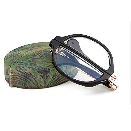 Faltbare Halbmond-Lesebrille für Männer und Frauen, Trendiger tragbarer Computerleser mit Blaulichtblockierung und Etui (Farbe: Schildpatt, Größe: 1,5 x)
