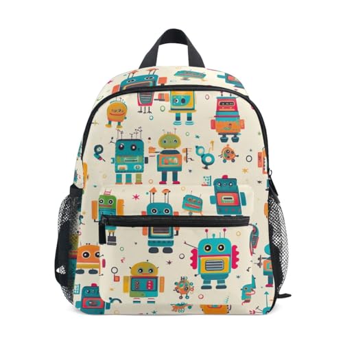 Bunte Roboter Kleinkind-Rucksack mit Namensschild, Schultasche für Kinder, 3–8 Jahre, Bunte Roboter, Small, Niedliche Rucksäcke