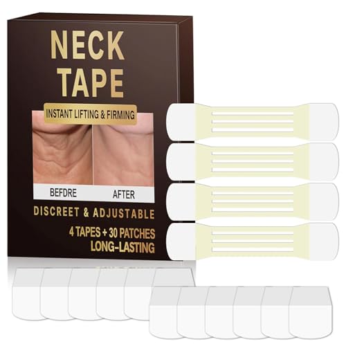 HONGMENG Neck Tape Lifting Invisible - 20PCS Instant Lift for Sagging Skin & Wrinkles, Hypoallergenic Neck Behind Lift Tape for All Skin Types (4 Elastic Bands + 20 Replacement patches)