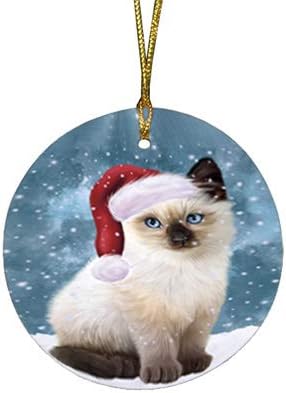 Summertime Tropical Island Beach Siamese Cat Round Flat Ornament - Pet Decorative Hanging Ornaments for Christmas X-mas Tree Decorations - 2.75" Round Flat Ceramic Christmas Ornament POR1703