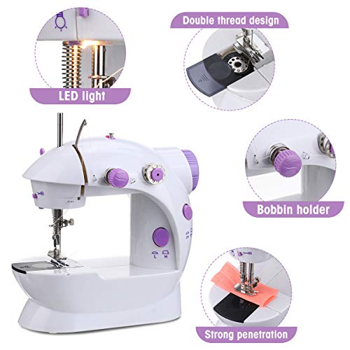 CHARMINER Sewing Machine with Extension Table, Household Adjustable 2-Speed 2-Thread Mini Sewing Machine, Portable Electric Sewing Machine with Foot Pedal Great for Beginner (White)